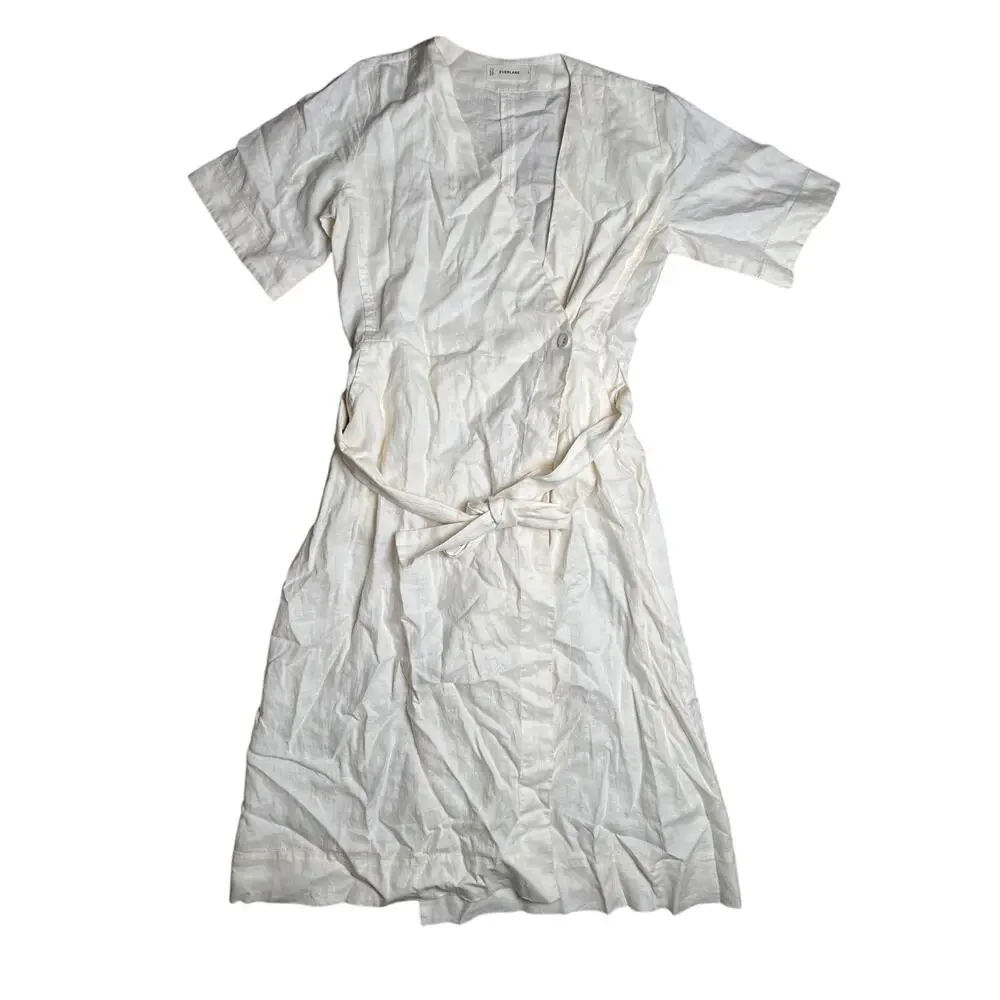 Everlane Cream Linen Midi Wrap Dress Size S